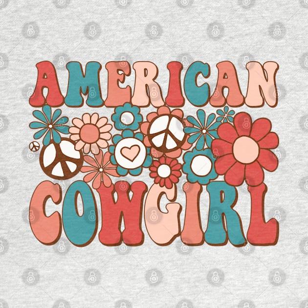 Retro Groovy American Cowgirl Matching Family 4th of July by BramCrye